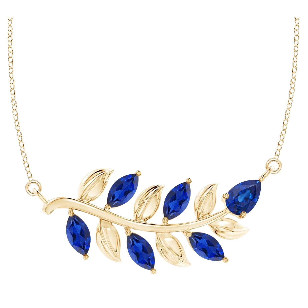 ANGARA Collana con zaffiro blu da 1 carato in oro giallo 14 carati ispirata alla natura in vendita