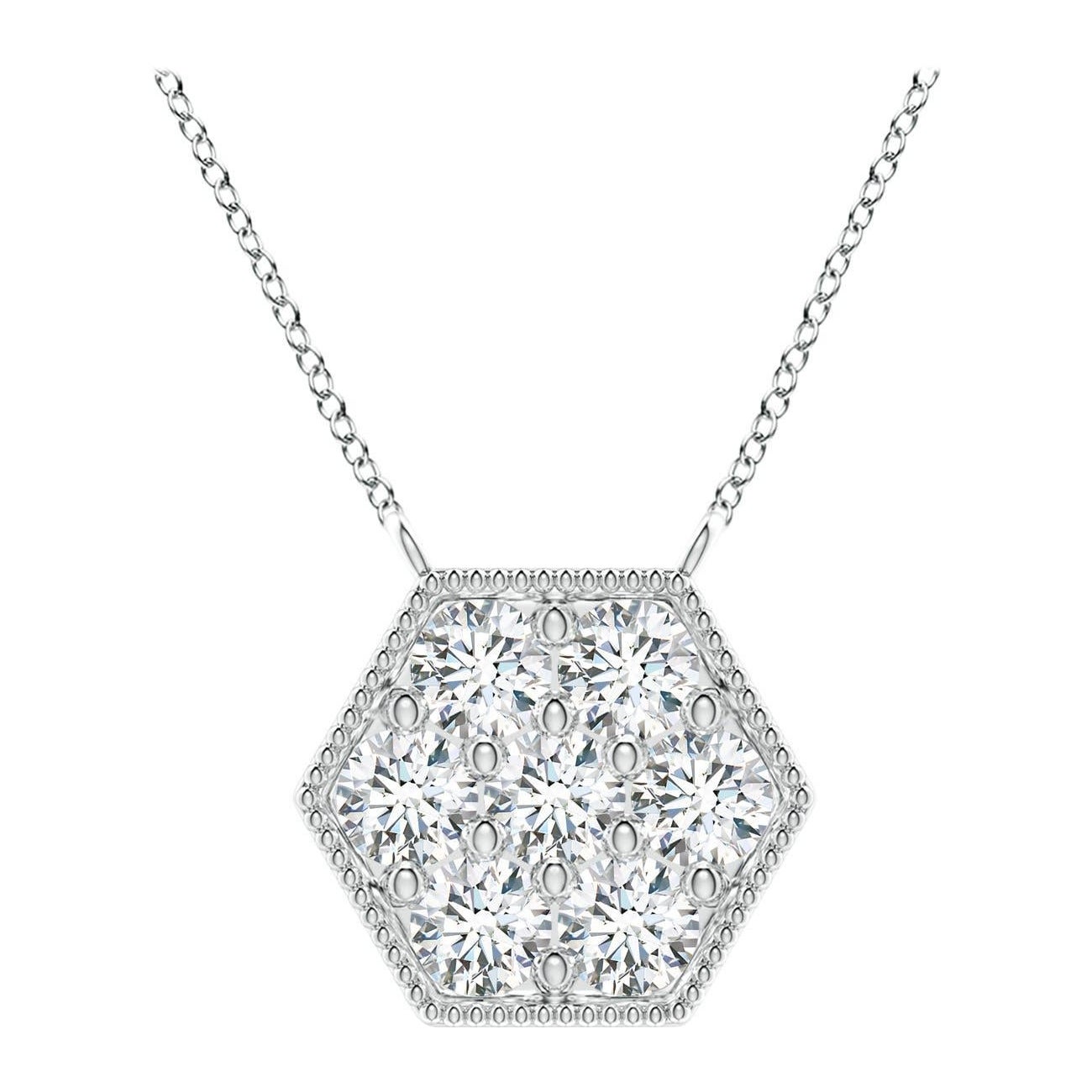 Angara Natural Pave-Set Diamond Hexagon Necklace in 14K White Gold for Women For Sale