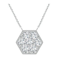 Angara Natural Pave-Set Diamond Hexagon Necklace in 14K White Gold for Women