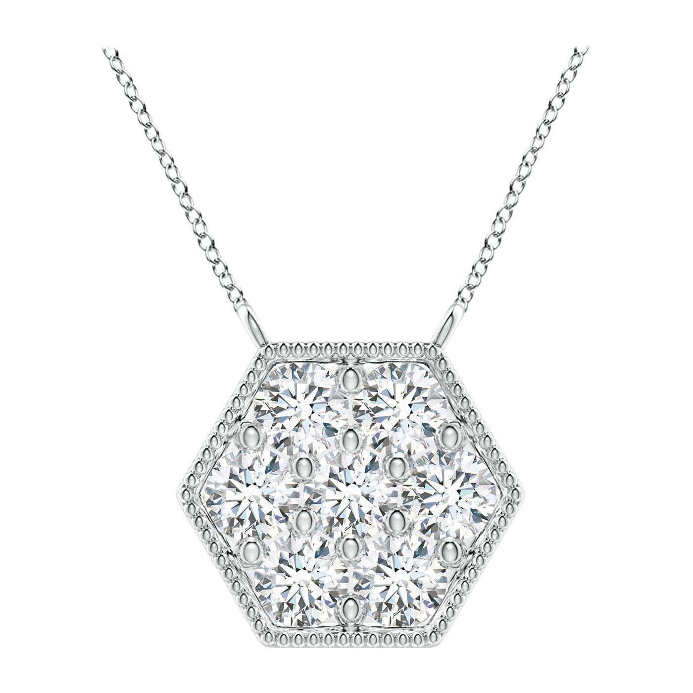 Angara Natural Pave-Set Diamond Hexagon Necklace in 14K White Gold for Women