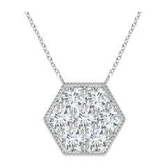 Angara Natural Pave-Set Diamond Hexagon Necklace in 14K White Gold for Women