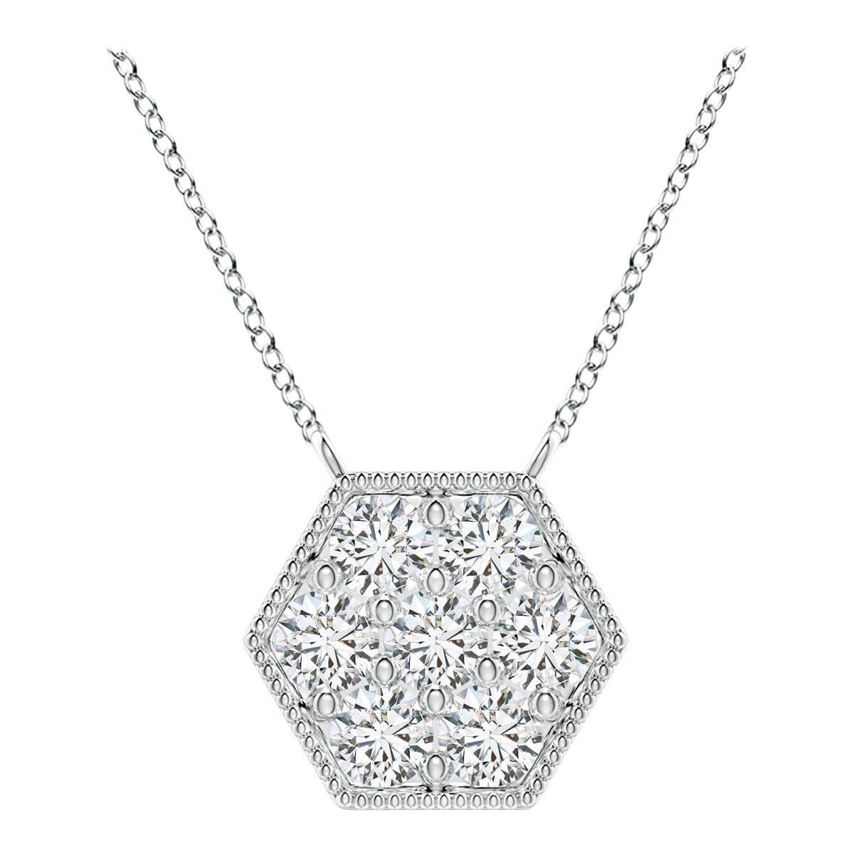 Angara Natural Pave-Set Diamond Hexagon Necklace in 14K White Gold for Women
