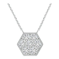 Angara Natural Pave-Set Diamond Hexagon Necklace in 14K White Gold for Women