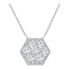 Angara Natural Pave-Set Diamond Hexagon Necklace with Milgrain in Platinum
