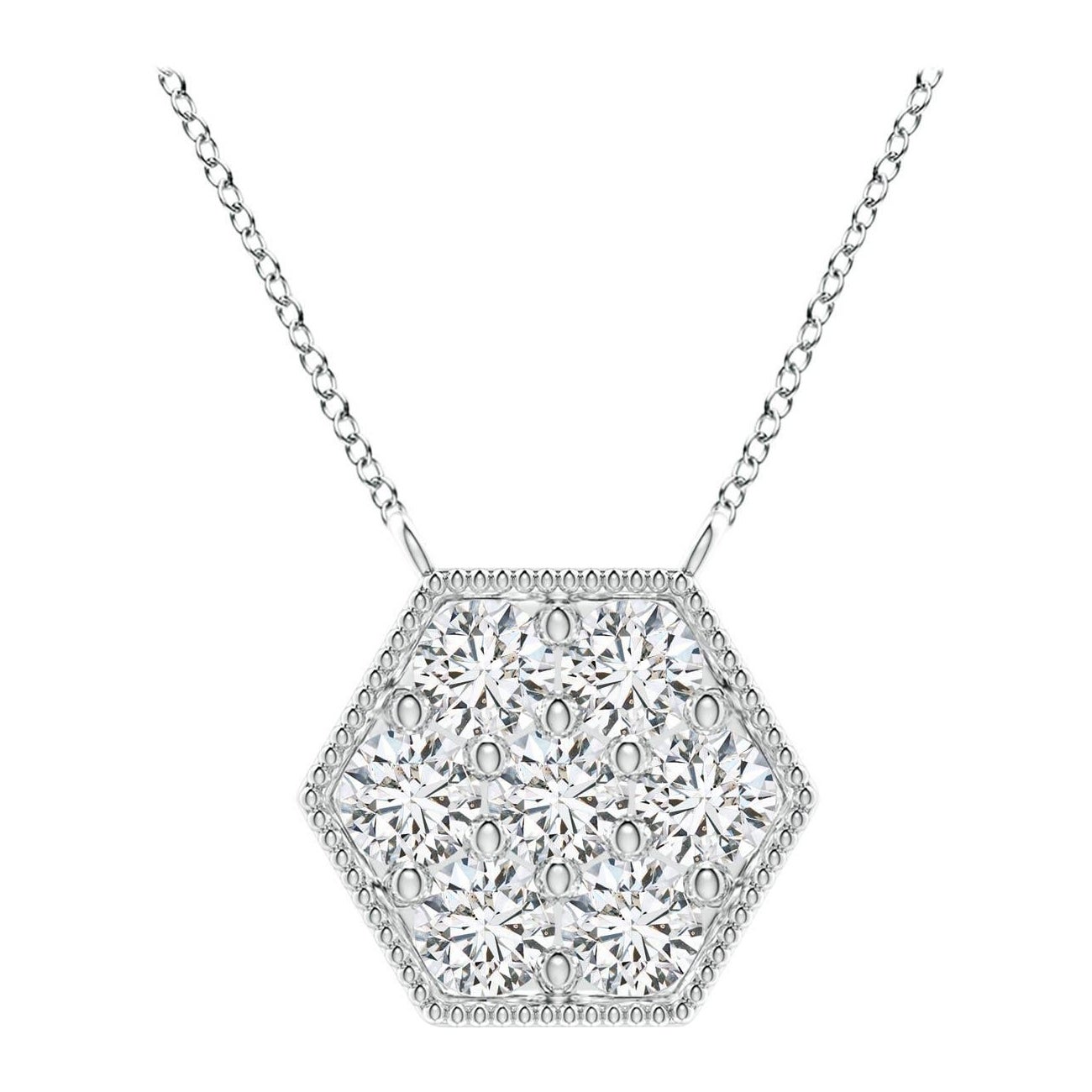 Angara Natural Pave-Set Diamond Hexagon Necklace in 14K White Gold for Women