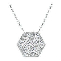 Angara Natural Pave-Set Diamond Hexagon Necklace in 14K White Gold for Women