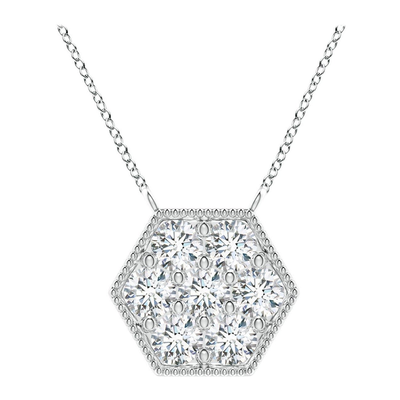 Angara Natural Pave-Set Diamond Hexagon Necklace with Milgrain in Platinum