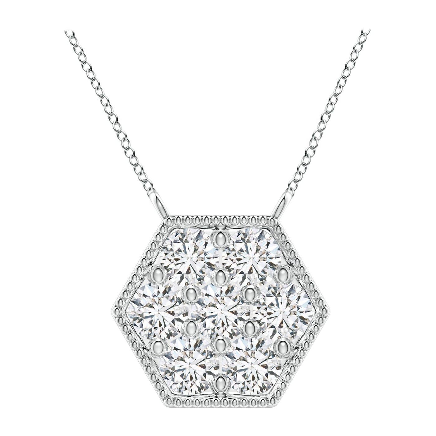 Angara Natural Pave-Set Diamond Hexagon Necklace in 14K White Gold for Women