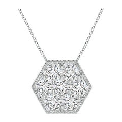 Angara Natural Pave-Set Diamond Hexagon Necklace in 14K White Gold for Women