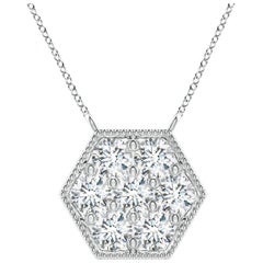 Angara Natural Pave-Set Diamond Hexagon Necklace with Milgrain in Platinum