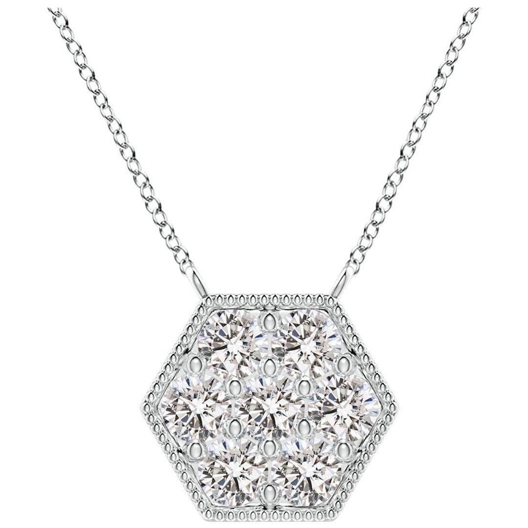 Angara Natural Pave-Set Diamond Hexagon Necklace in 14K White Gold for Women