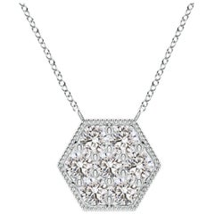 Angara Natural Pave-Set Diamond Hexagon Necklace in 14K White Gold for Women