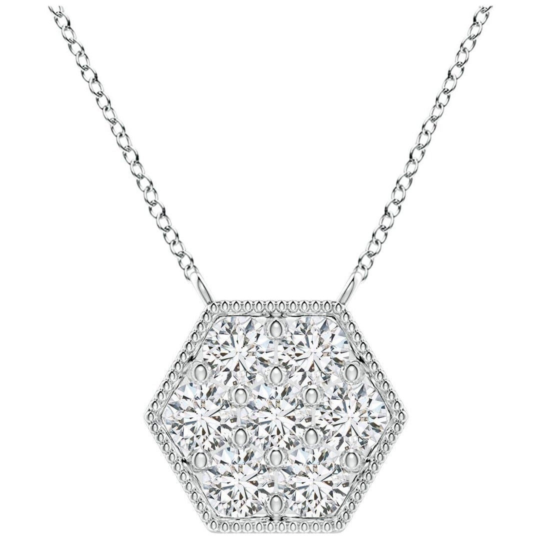 Angara Natural Pave-Set Diamond Hexagon Necklace with Milgrain in Platinum