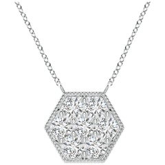 Angara Natural Pave-Set Diamond Hexagon Necklace with Milgrain in Platinum