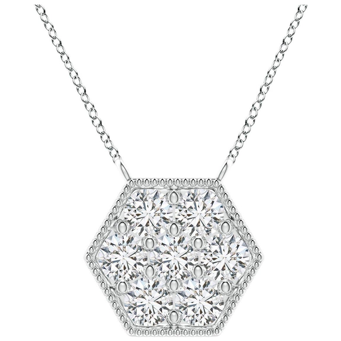 Angara Natural Pave-Set Diamond Hexagon Necklace with Milgrain in Platinum