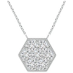 Angara Natural Pave-Set Diamond Hexagon Necklace with Milgrain in Platinum