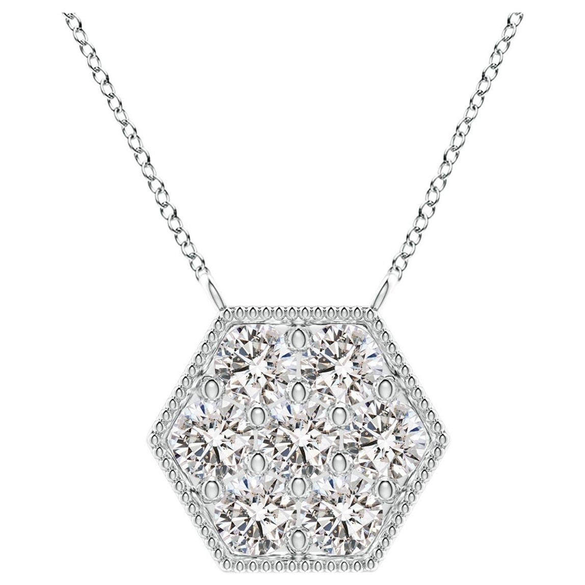 Angara Natural Pave-Set Diamond Hexagon Necklace in 14K White Gold for Women