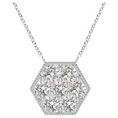 Angara Natural Pave-Set Diamond Hexagon Necklace in 14K White Gold for Women