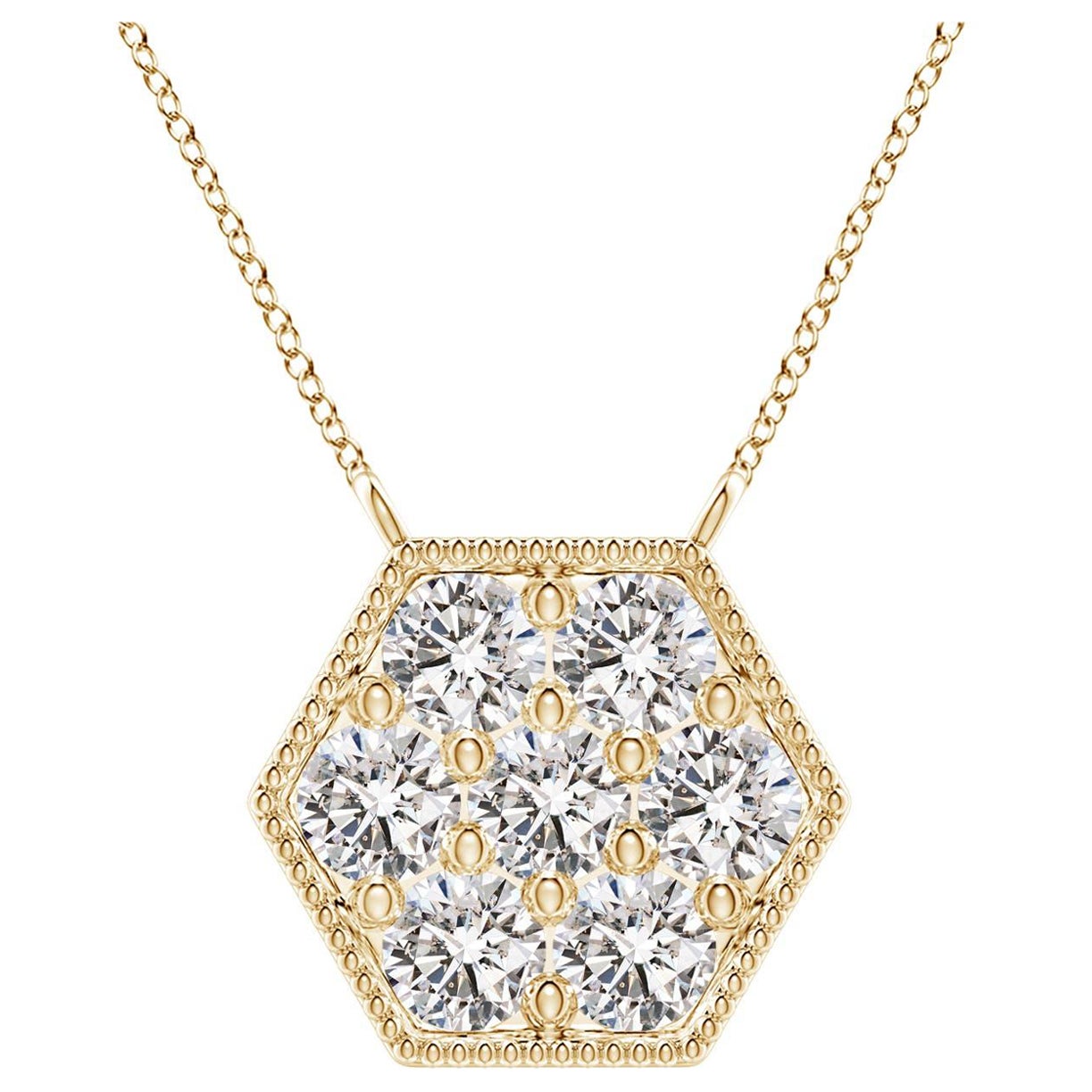 Angara Natural Pave-Set Diamond Hexagon Necklace in 14K Yellow Gold for Women For Sale