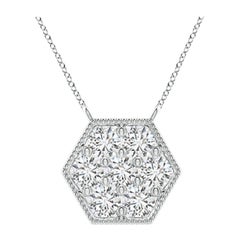 Angara Natural Pave-Set Diamond Hexagon Necklace with Milgrain in Platinum