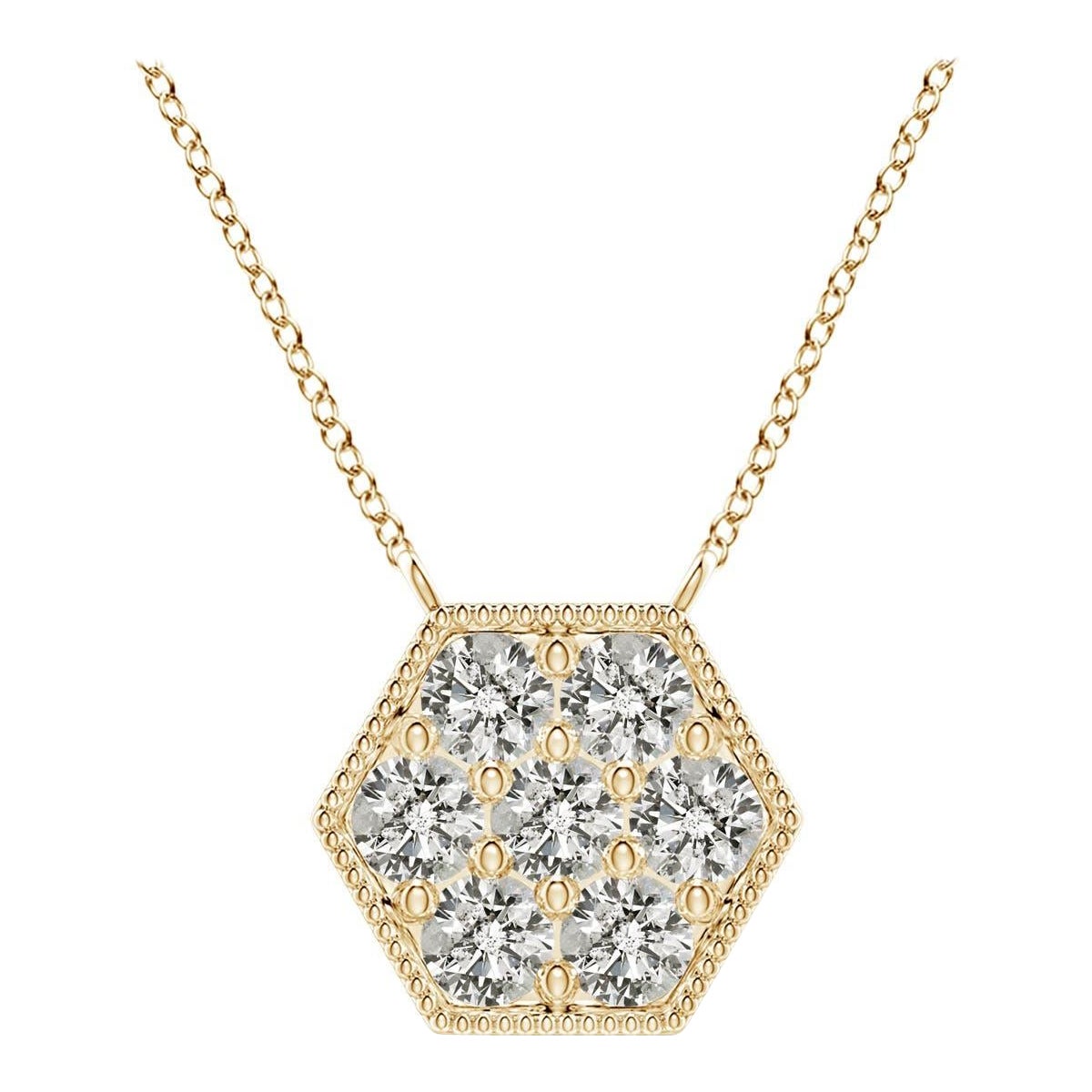 Angara Natural Pave-Set Diamond Hexagon Necklace in 14K Yellow Gold foe Women
