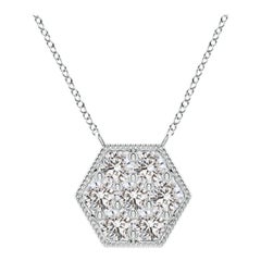 Angara Natural Pave-Set Diamond Hexagon Necklace with Milgrain in Platinum