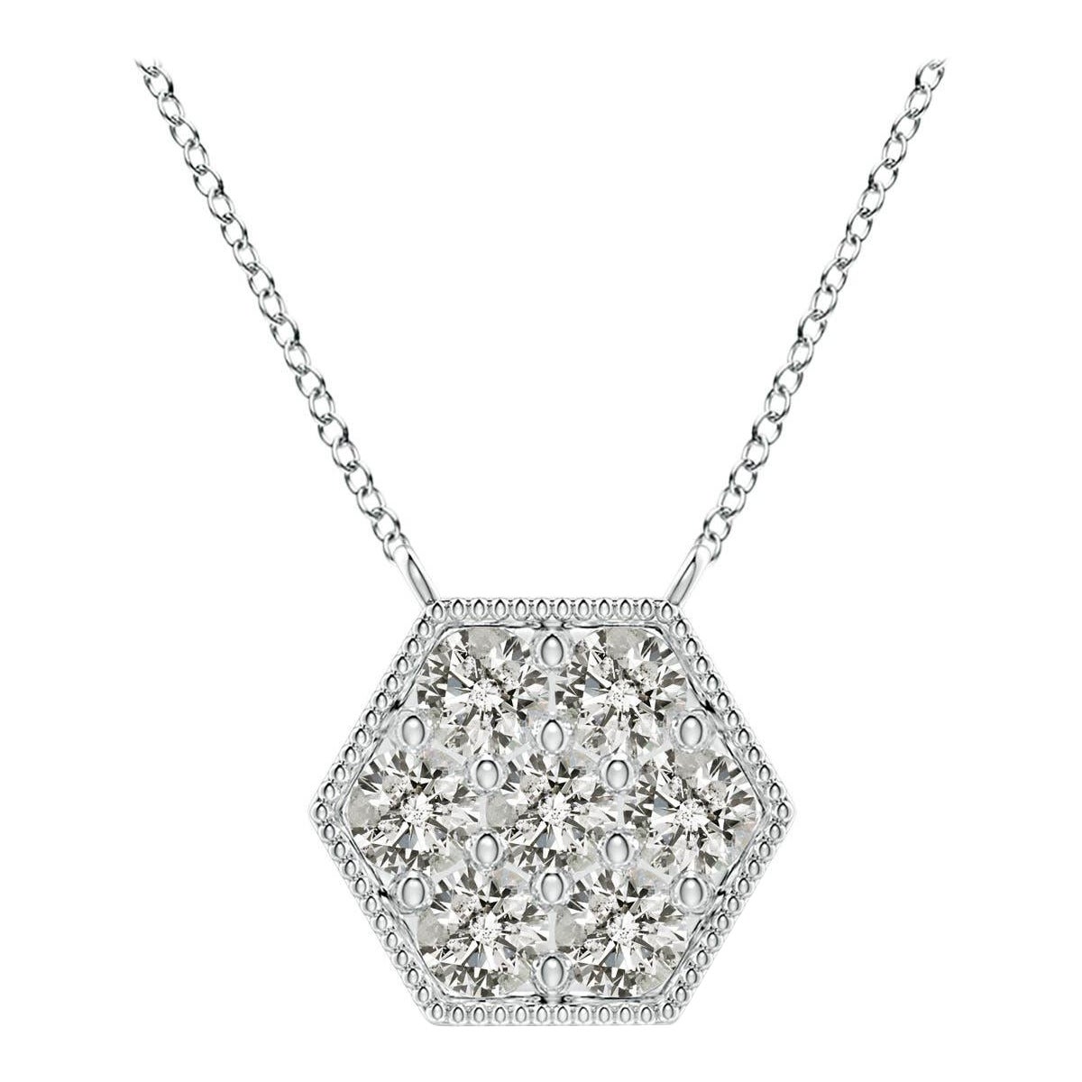 Angara Natural Pave-Set Diamond Hexagon Necklace in 14K White Gold for Women For Sale