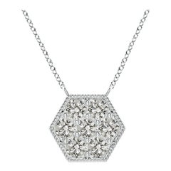 Angara Natural Pave-Set Diamond Hexagon Necklace in 14K White Gold for Women