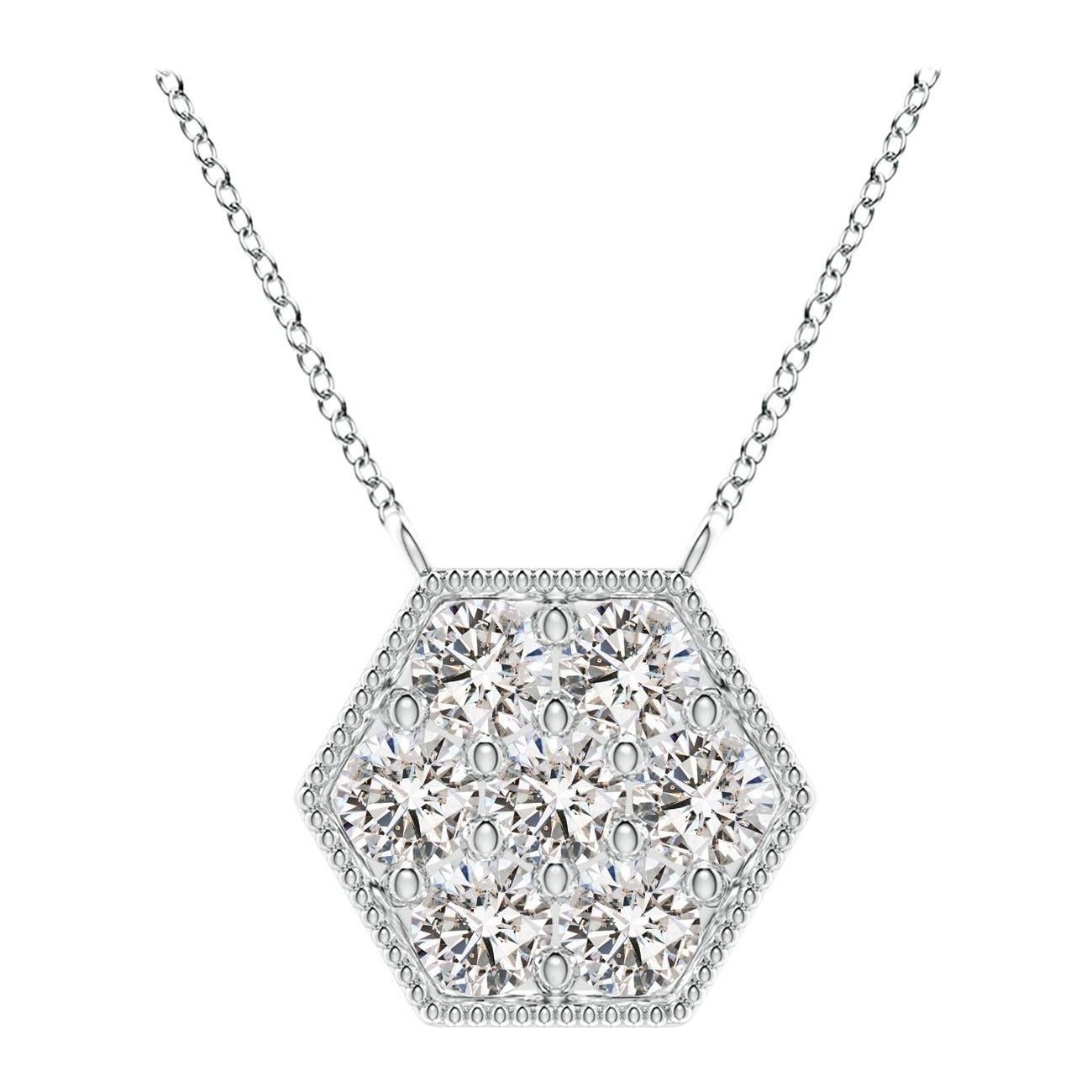 Angara Natural Pave-Set Diamond Hexagon Necklace with Milgrain in Platinum