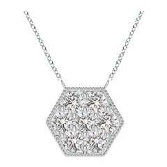 Angara Natural Pave-Set Diamond Hexagon Necklace with Milgrain in Platinum