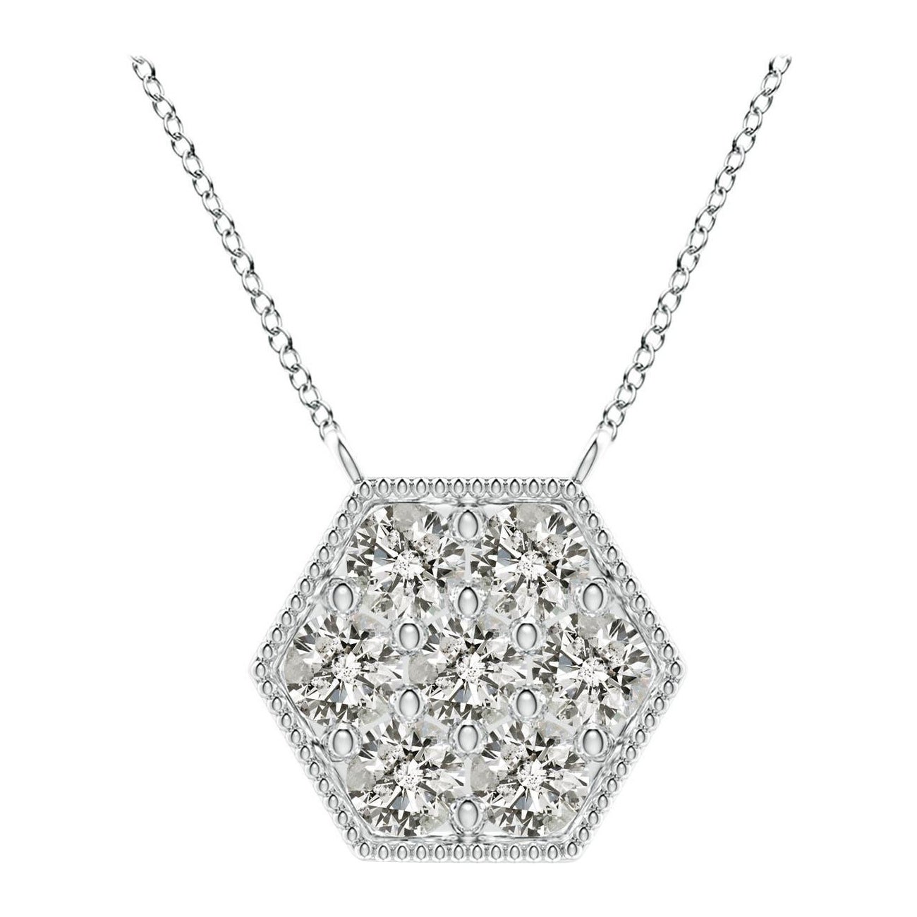 Angara Natural Pave-Set Diamond Hexagon Necklace in 14K White Gold for Women