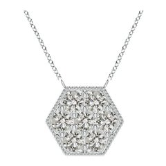 Angara Natural Pave-Set Diamond Hexagon Necklace in 14K White Gold for Women