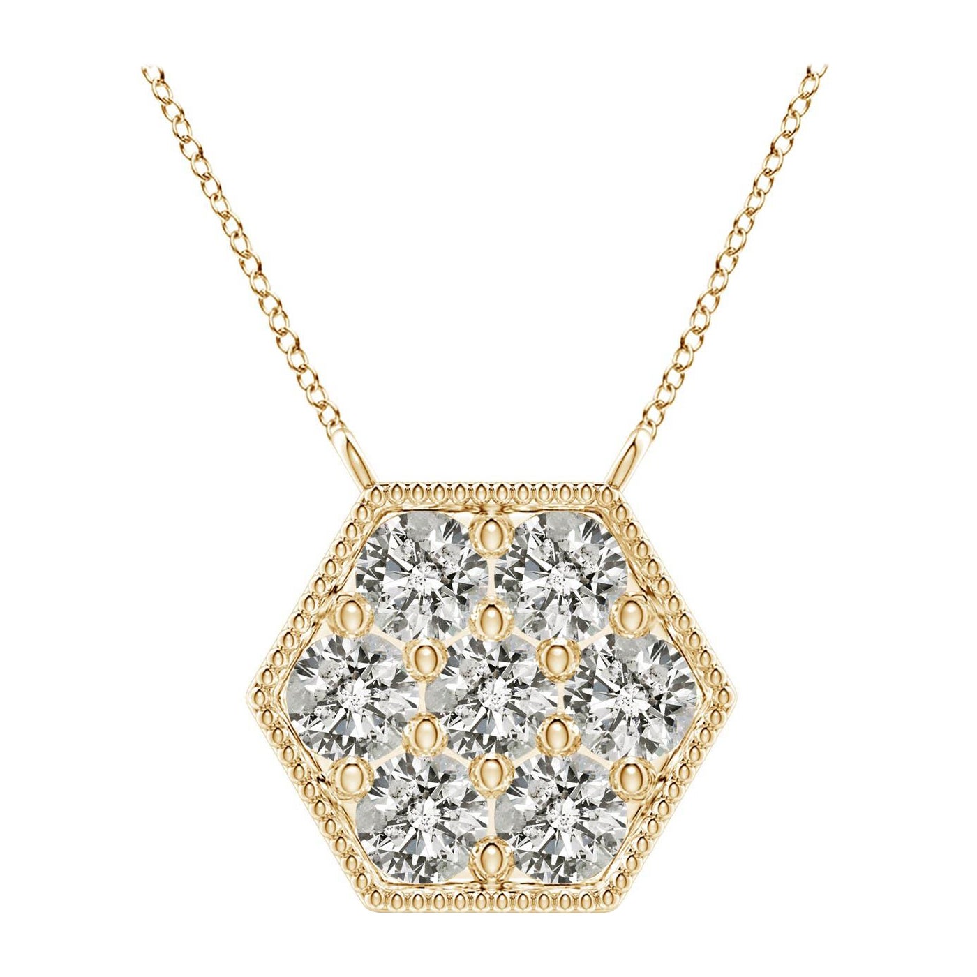 Angara Natural Pave-Set Diamond Hexagon Necklace in 14K Yellow Gold for Women