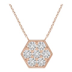 Angara Natural Pave-Set Diamond Hexagon Necklace with Milgrain in 14K Rose Gold