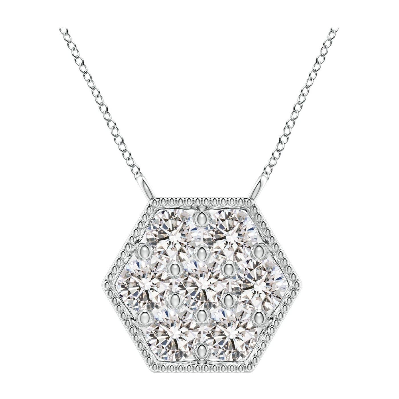 Angara Natural Pave-Set Diamond Hexagon Necklace with Milgrain in Platinum For Sale