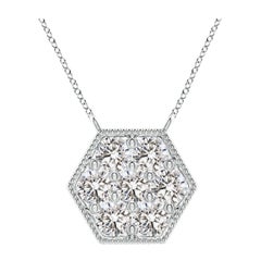 Angara Natural Pave-Set Diamond Hexagon Necklace with Milgrain in Platinum