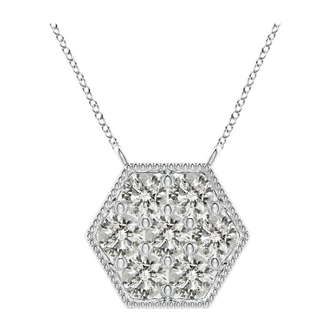 Angara Natural Pave-Set Diamond Hexagon Necklace in 14K White Gold for Women