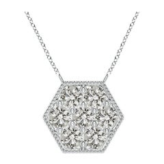 Angara Natural Pave-Set Diamond Hexagon Necklace in 14K White Gold for Women