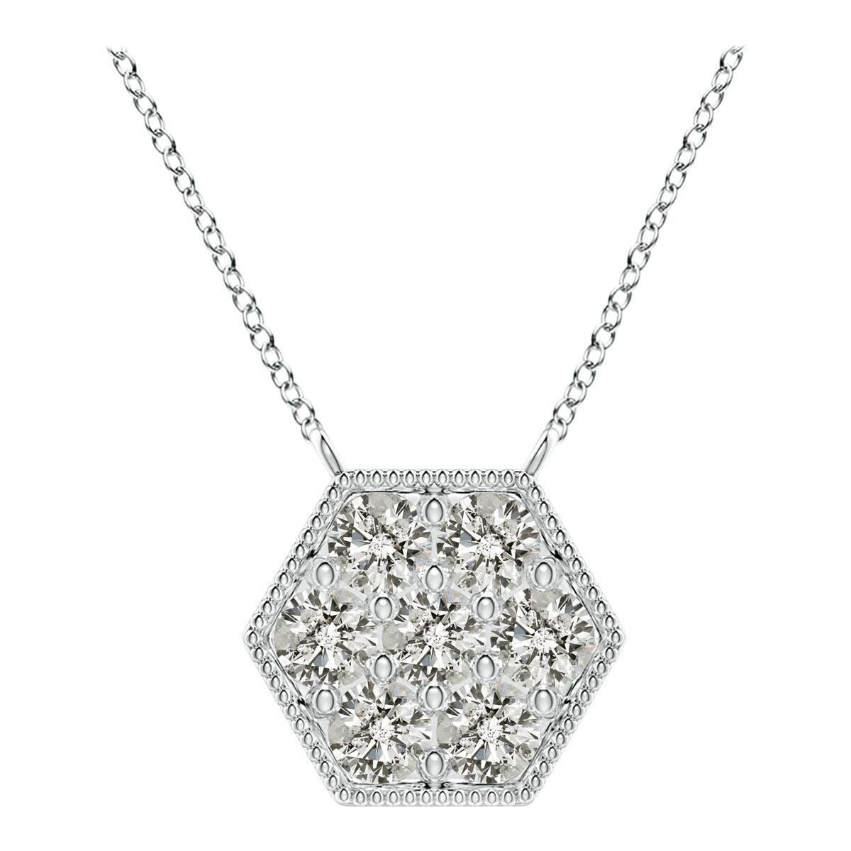 Angara Natural Pave-Set Diamond Hexagon Necklace with Milgrain in Platinum