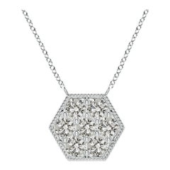Angara Natural Pave-Set Diamond Hexagon Necklace with Milgrain in Platinum
