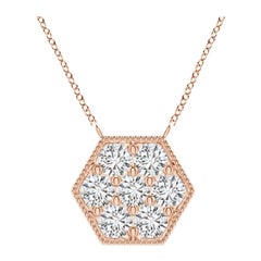 Angara Natural Pave-Set Diamond Hexagon Necklace with Milgrain in 14K Rose Gold