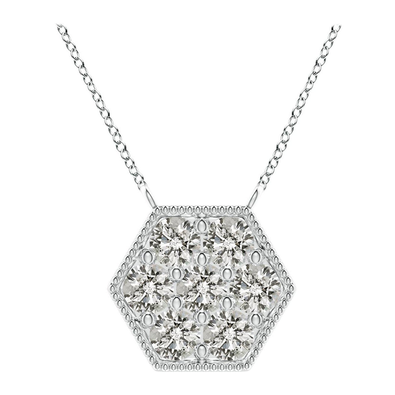 Angara Natural Pave-Set Diamond Hexagon Necklace with Milgrain in Platinum