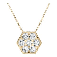 Angara Natural Pave-Set Diamond Hexagon Necklace in 14K Yellow Gold for Women
