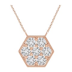 Angara Natural Pave-Set Diamond Hexagon Necklace with Milgrain in 14K Rose Gold