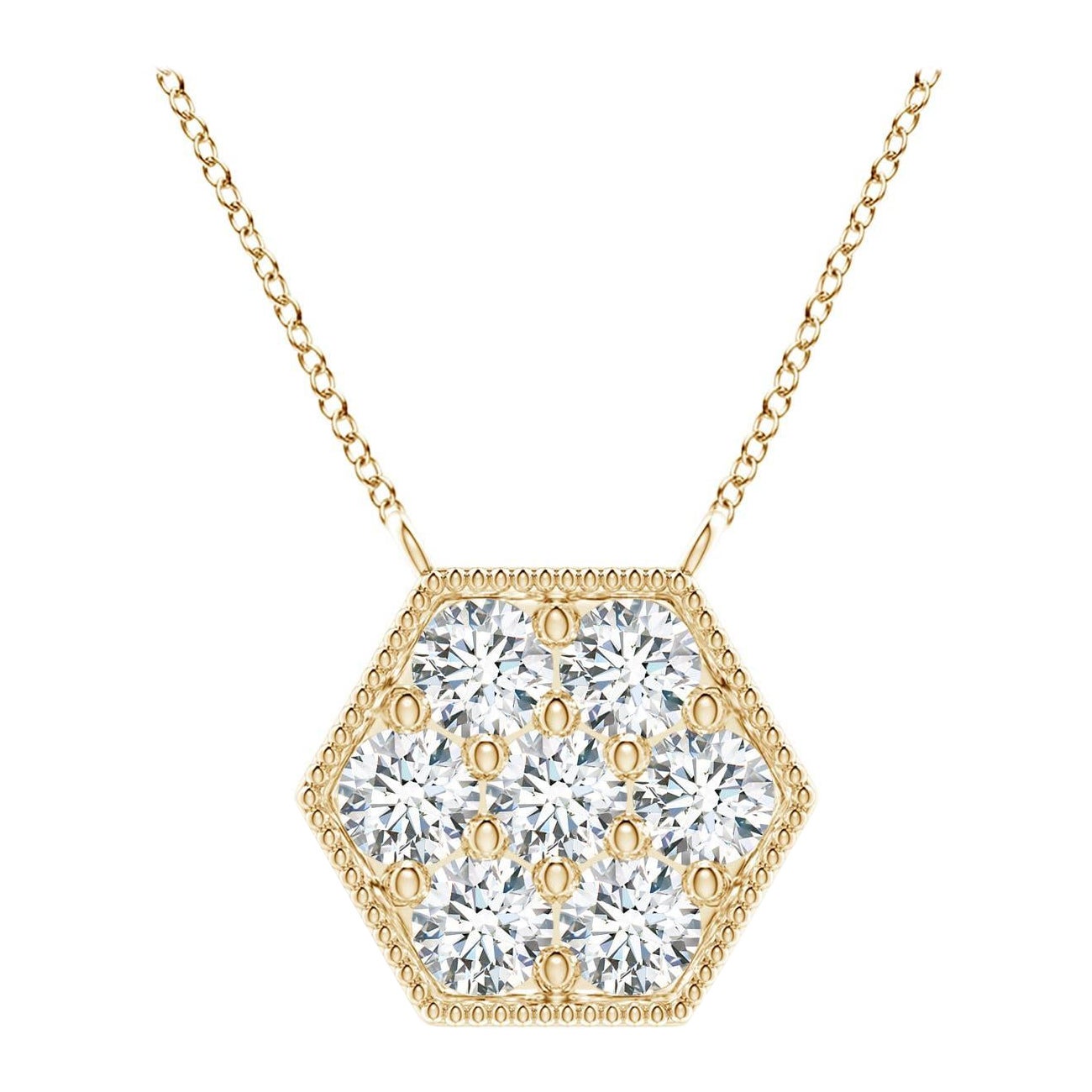 Angara Natural Pave-Set Diamond Hexagon Necklace in 14K Yellow Gold for Women For Sale
