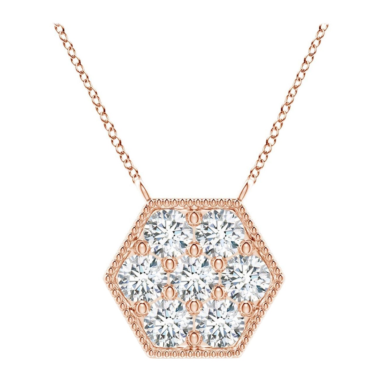 Angara Natural Pave-Set Diamond Hexagon Necklace with Milgrain in 14K Rose Gold