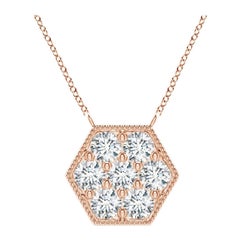 Angara Natural Pave-Set Diamond Hexagon Necklace with Milgrain in 14K Rose Gold