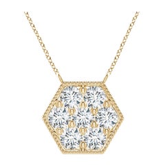 Angara Natural Pave-Set Diamond Hexagon Necklace in 14K Yellow Gold for Women