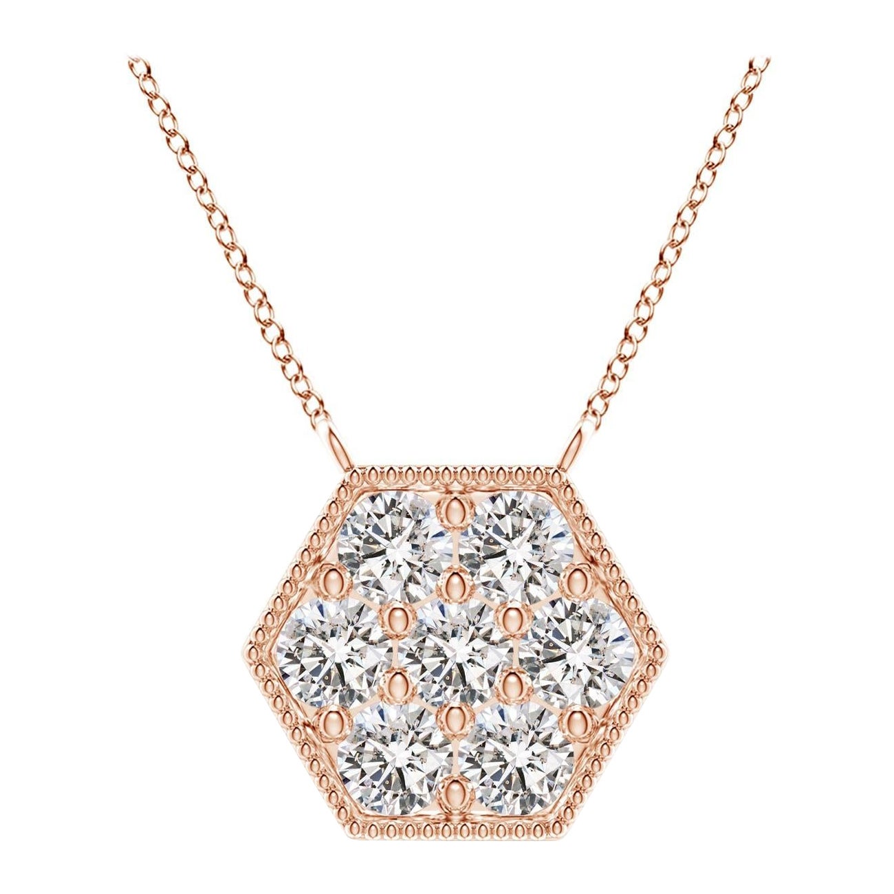Angara Natural Pave-Set Diamond Hexagon Necklace with Milgrain in 14K Rose Gold