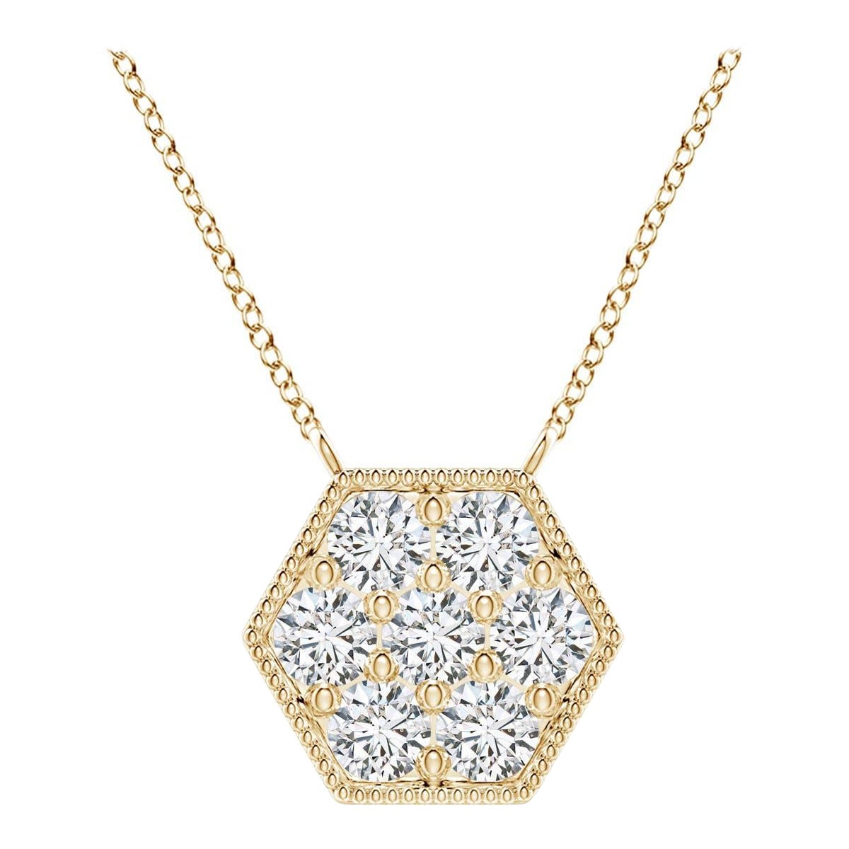 Angara Natural Pave-Set Diamond Hexagon Necklace in 14K Yellow Gold for Women